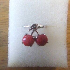 Coral Cherry Silver Ring